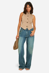Super Stretch Mock Horn Button Fitted High Neck Waistcoat