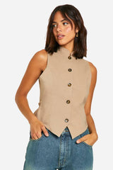 Super Stretch Mock Horn Button Fitted High Neck Waistcoat