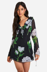 Floral Chiffon Ruffle Shift Dress