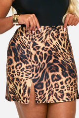 Plus Leopard Woven Stretch Bow Trim Mini Skirt