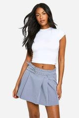 Tall Pleated Buckle Belt Mini Skirt