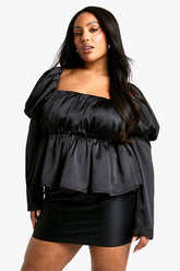 Plus Satin Puff Sleeve Top