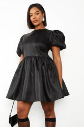 Plus Taffeta Bow Back Puff Sleeve Skater Dress