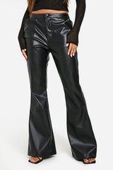 High Waisted Pu Flare Trouser
