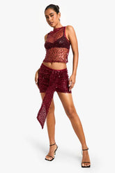 Sequin Drape Mini Skirt