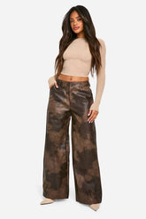 High Waisted Washed Pu Wide Leg Trouser