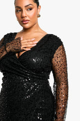 Plus Beaded Sequin Wrap Dress