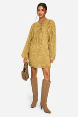 Burnout Paisley Tie Front Smock Dress