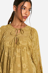 Burnout Paisley Tie Front Smock Dress