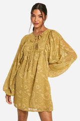 Burnout Paisley Tie Front Smock Dress