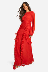 Crinkle Chiffon Ruffle Maxi Dress