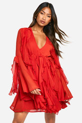 Ruffle Flare Sleeve Mini Dress