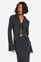 Tall Pinstripe Lace Up Tailored Shirt