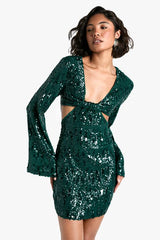 Tall Sequin Twist Front Mini Dress