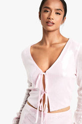Petite Sequin Tie Front Top