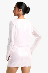 Petite Sequin Tie Front Top