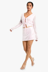 Petite Sequin Tie Front Top