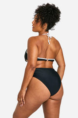 Plus Contrast Tie Front Bikini Top
