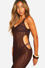 Popcorn Crochet Cut Out Beach Maxi Dress
