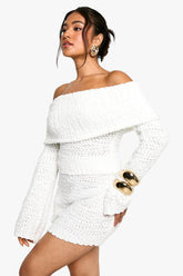 Petite Boucle Bardot Cropped Jumper