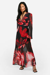 Petite Bold Floral Cowl Detail Maxi Dress