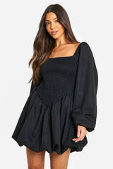 Shirred Long Sleeve Smock Dress