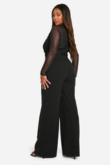 Plus Mesh Twist Detail Wide Leg Jumpsuit