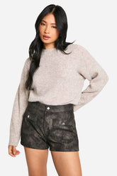 Petite Faux Leather Pocket Detail Micro Short