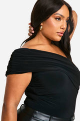 Plus Ruched Side Ruch Bardot Bodysuit