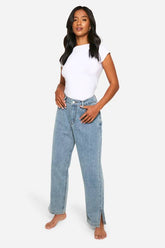 Petite Basics Split Detail Straight Leg Jean