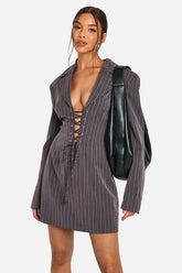Pinstripe Lace Up Blazer Dress