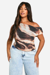 Plus Abstract Asymmetric Ruched Top
