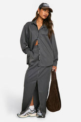 Pinstripe Split Front Maxi Skirt