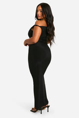 Plus Slinky Twist Shoulder Maxi Dress