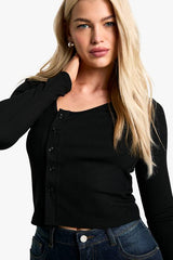 Rib Asym Neck Button Through Top