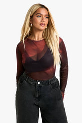 Plus Mesh Long Sleeve Top