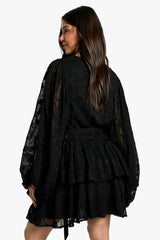 Burnout Paisley Tiered Belted Skater Dress