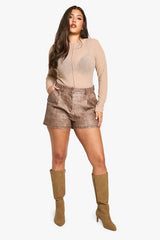 Plus Pleated Washed PU Shorts