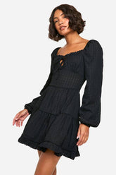 Tall Long Sleeve Textured Frill Smock Dress