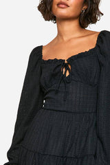 Tall Long Sleeve Textured Frill Smock Dress