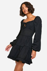 Tall Long Sleeve Textured Frill Smock Dress