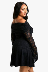 Plus Lace Off Shoulder Flared Skater Dress