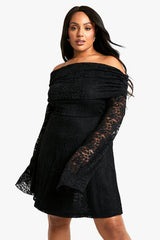 Plus Lace Off Shoulder Flared Skater Dress
