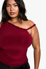 Plus Asymmetric Knot Detail off Shoulder Top