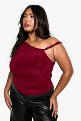 Plus Asymmetric Knot Detail off Shoulder Top