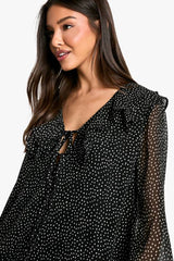 Polka Dot Ruffle Shift Mini Dress