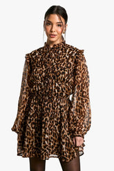 Leopard Tie Chiffon Smock Dress