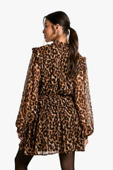 Leopard Tie Chiffon Smock Dress