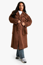 Plus Suede Belted Trench Coat