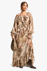 Petite Snake Ruffle Detail Chiffon Maxi Dress